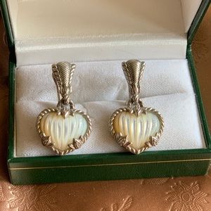 Judith Ripka SS mother of pearl heart earrings